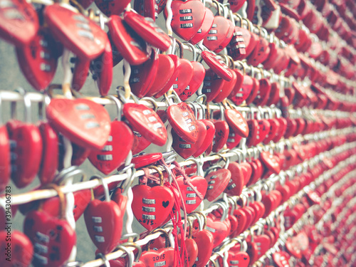 Red heart shape locks in rows. Valentine backgrounds.