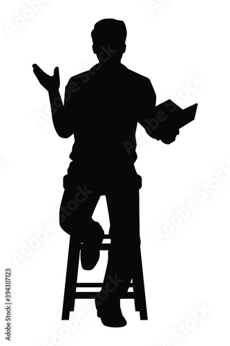 Male teacher with book silhouette vector