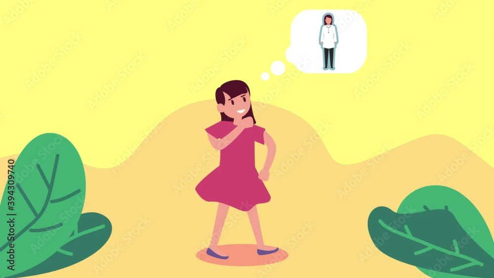 Little girl imagining her future dream being doctor