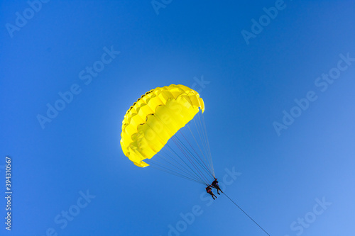 Parasailing at the Mediterranean sea in Turkey. Active and extreme recreation