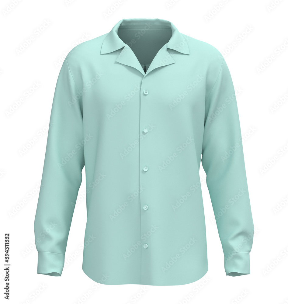 Long-sleeve camp shirt mockup. 3d rendering, 3d illustration Long-sleeve camp shirt mockup. 3d rendering, 3d illustration