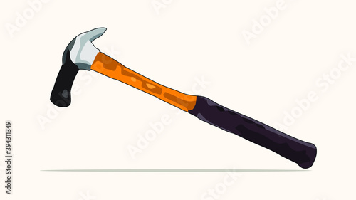 illustration of a round iron hammer with a rubber-coated, wooden handle