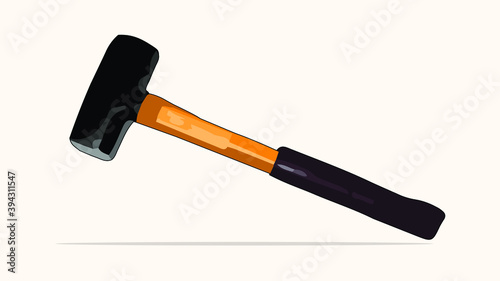 illustration of a wooden handle metal hammer covered with rubber
