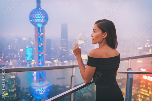 Photography Luxury Shanghai lifestyle Asian woman drinking white wine in on China Travel