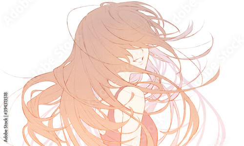 振り向く美しい長髪の女の子のイラスト Stock Illustration Adobe Stock