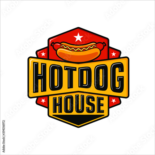 Hot dog logo badge with retro design style
