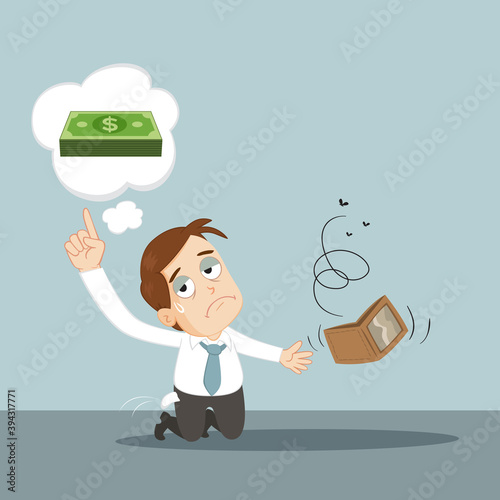 Poor Broke businessman has no money , illustration vector cartoon