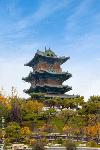 Ancient building loft in Taiyuan Yingze Park, Shanxi Province, China