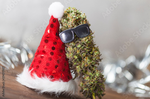 New Year's story with cannabis. big cannabis cone christmas decoration