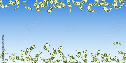 Indian rupee notes falling. Floating INR bills on 