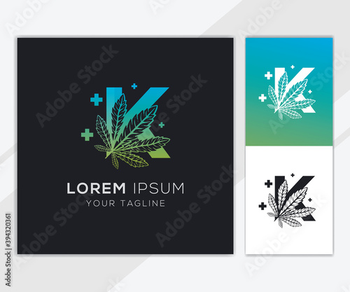 Letter K with abstract cannabis logo template