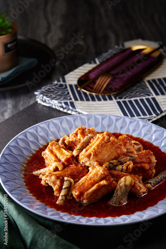 Delicious Chinese food, snake meat in spicy sauce