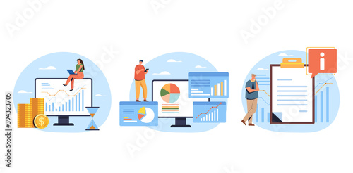 Analytics and data seo optimization information search banners set. Vector flat graphic design illustration