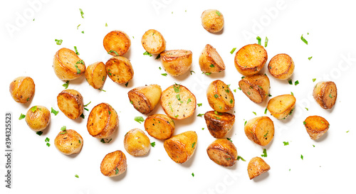 Obraz na plátně Roasted baby potatoes isolated on white background. top view