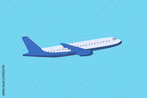 Passenger plane in flight on a blue background. Vector illustration of an airplane. photo