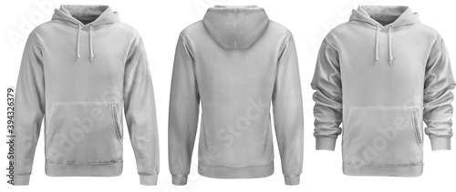 Gray hoodie template. Hoodie sweatshirt long sleeve with clipping path, hoody for design mockup for print, isolated on white background.