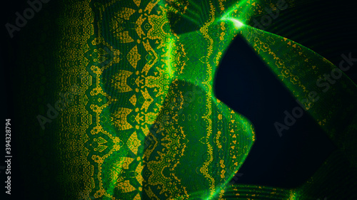 abstract skin-like texture reptile with a yellow pattern on a green background, afro, 3d rendering, blurred image