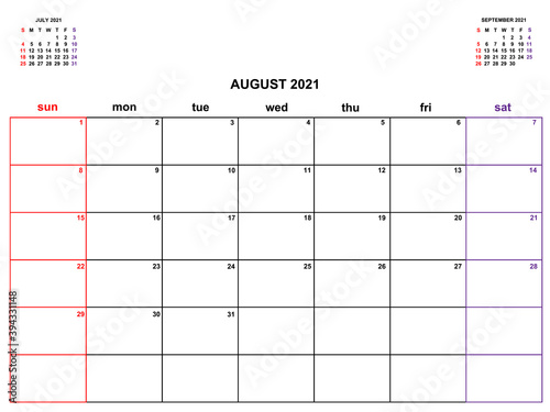 Carlendar planner August 2021