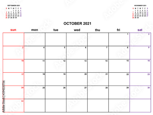 Carlendar planner October 2021