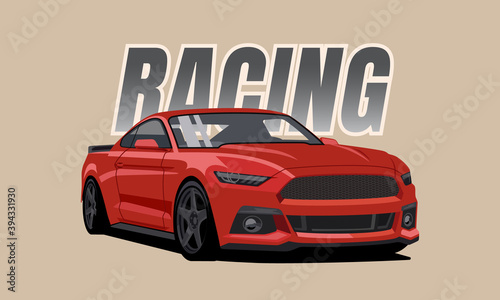 red sports muscle car Vector illustration for sticker, poster