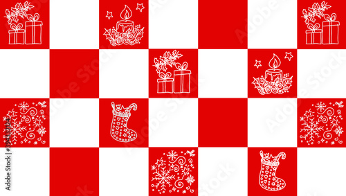 bordo natalizio a scacchi rossi e bianchi