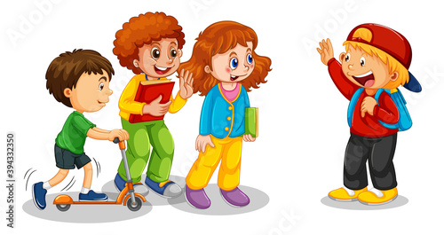 Group of young children cartoon character on white background