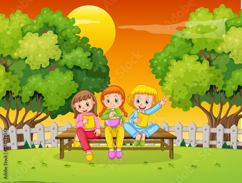 Children at ourdoor nature background