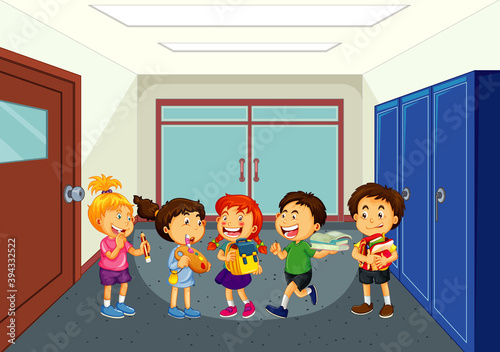 Happy children at school hallway