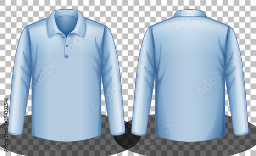 Blue long sleeves polo shirt front and back side