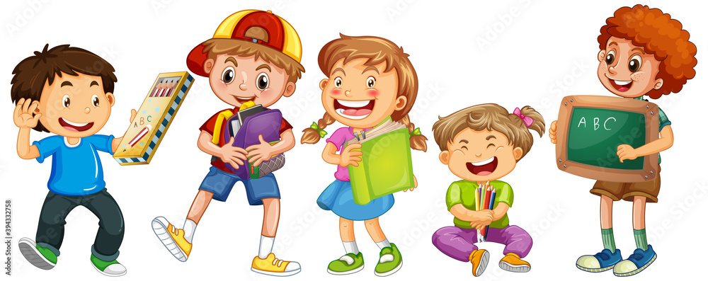 Group of young children cartoon character on white background Group of young children cartoon character on white background