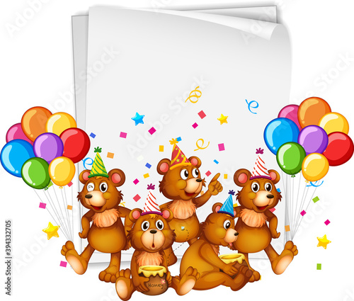 Paper template with cute animals in party theme on white background © GraphicsRF