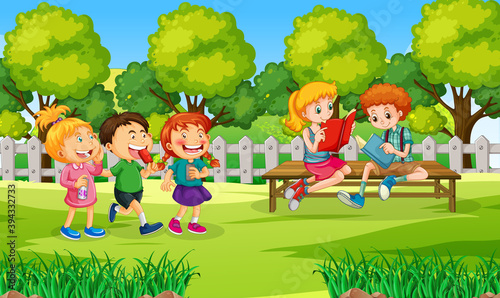 Children at ourdoor nature background