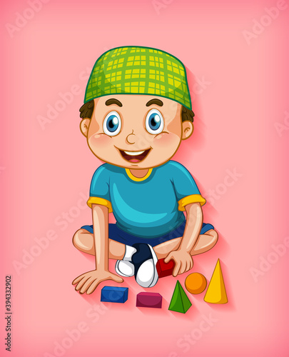 Male muslim cartoon character on colour gradient background