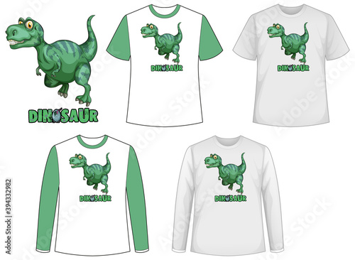 Set of different types of shirt in dinosaur theme with dinosaur logo