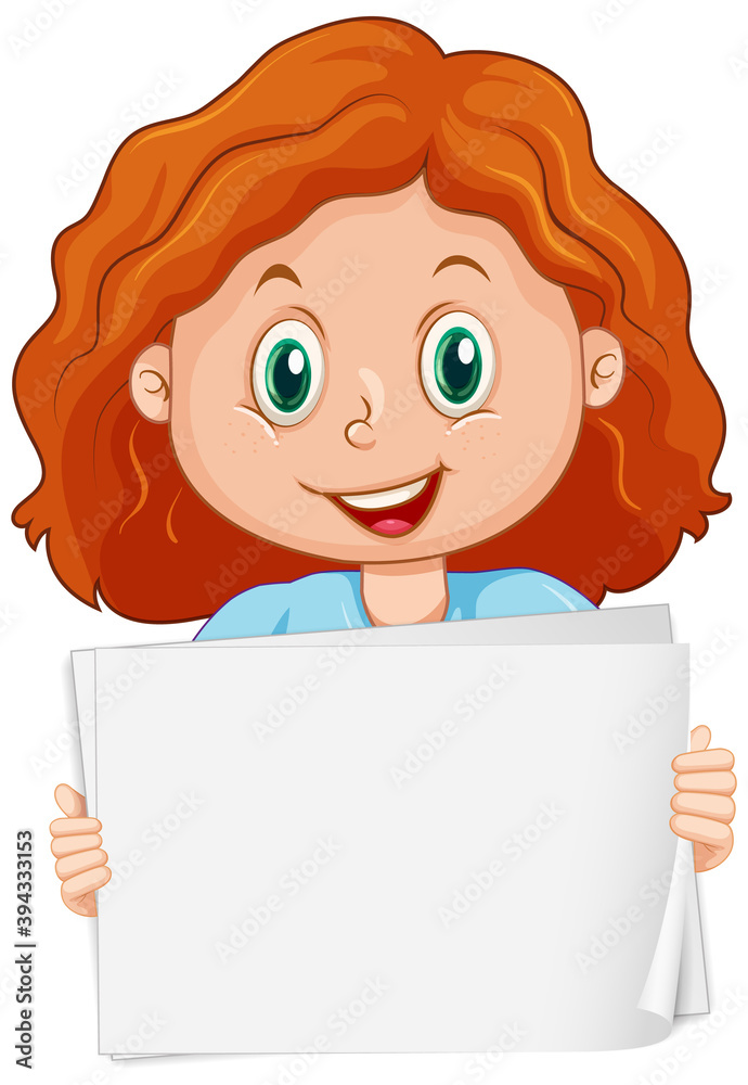 Blank sign template with cute girl on white background Blank sign template with cute girl on white background