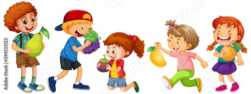 Group of young children cartoon character on white background