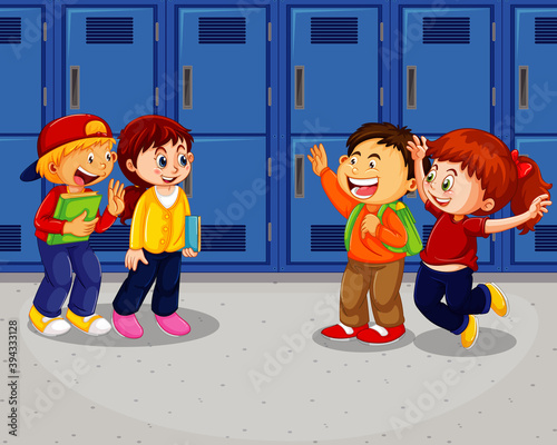 Happy children at school hallway