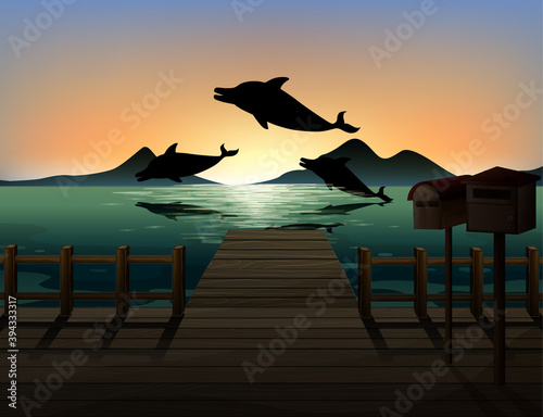 Dolphin in nature scene silhouette