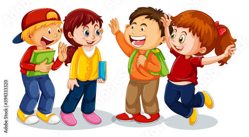 Group of young children cartoon character on white background
