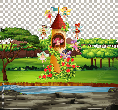 Castle in fairy tale theme on transparent background