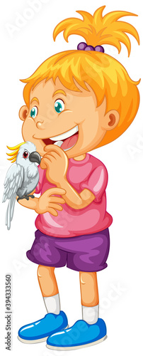 Happy girl holding parrot