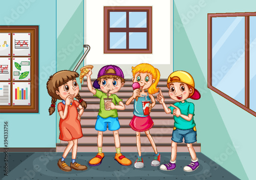 Happy children at school hallway