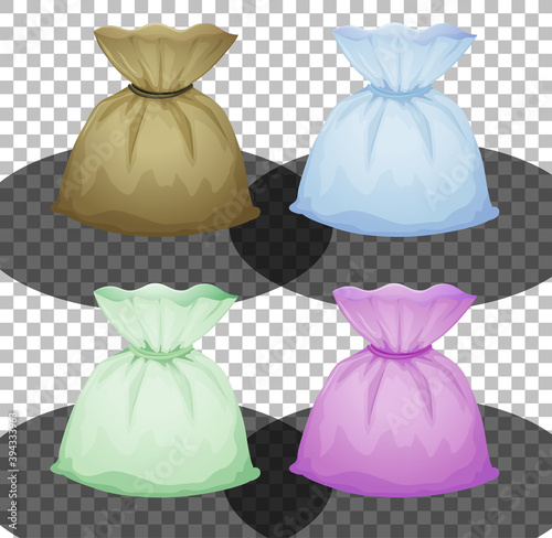 Set of different pouches in color isolated
