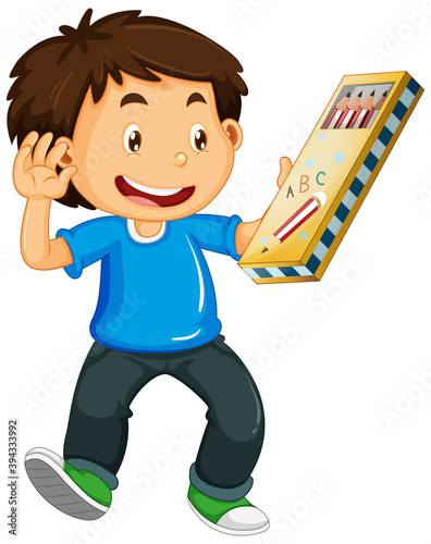 Boy holding pencil case