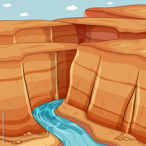Big canyon with river background scene