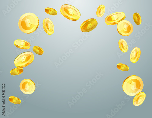 Thai baht currency realistic gold coin floating, money sign vector illustration