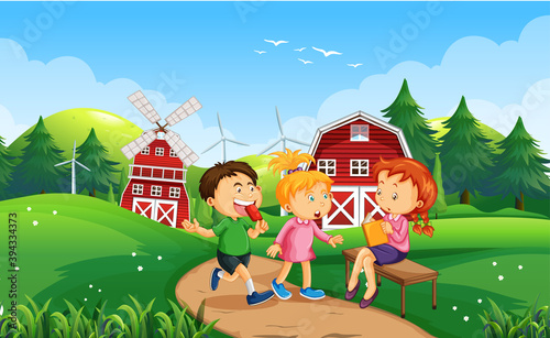 Children at ourdoor nature background