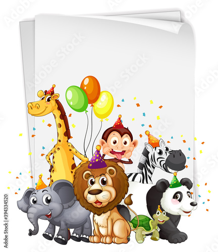 Blank banner with wild animal in party theme