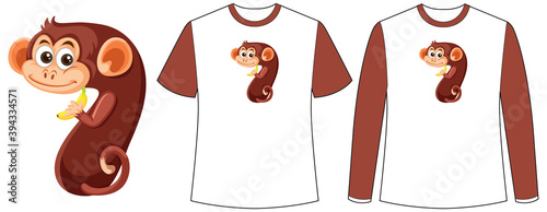 Set of two types of shirt with monkey in number seven shape screen on t-shirts