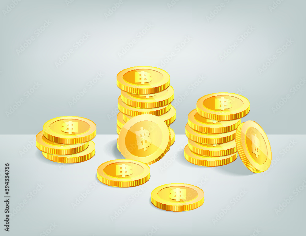 Stack of Thai baht currency realistic gold coin, money sign vector illustration Stack of Thai baht currency realistic gold coin, money sign vector illustration